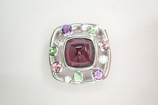 TASAKI Colored Stone Multi Garnet and Diamond Pendant Top in 18K White Gold, 8.0g 