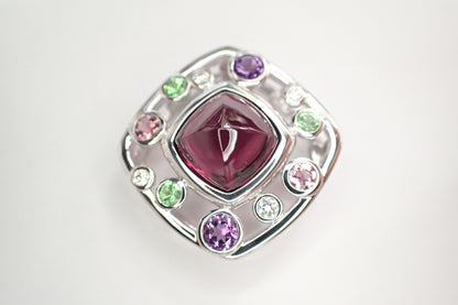 TASAKI Colored Stone Multi Garnet and Diamond Pendant Top in 18K White Gold, 8.0g 