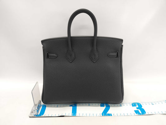 HERMES Birkin 25 Black Togo Silver Hardware W Stamp Handbag