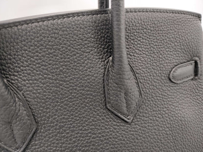 HERMES Birkin 25 Black Togo Silver Hardware W Stamp Handbag