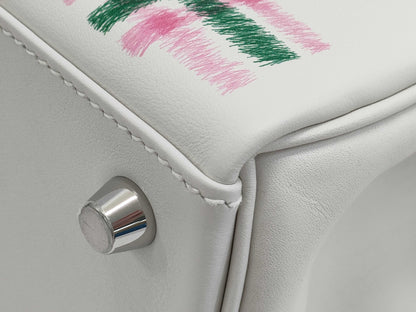 HERMES Kelly 25 Tartan Light, Gripere/Bubblegum/Vert Moyen, Silver Hardware, K Stamp, Handbag