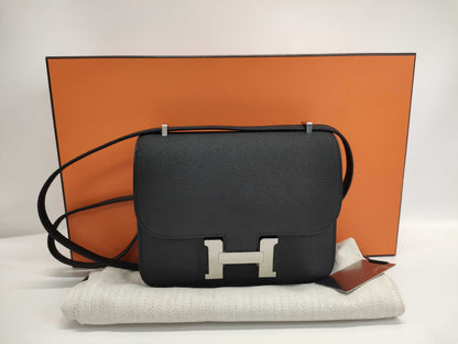 HERMES Constance Miroir 19 Black Epsom Shoulder Bag with Silver Hardware and K Stamp