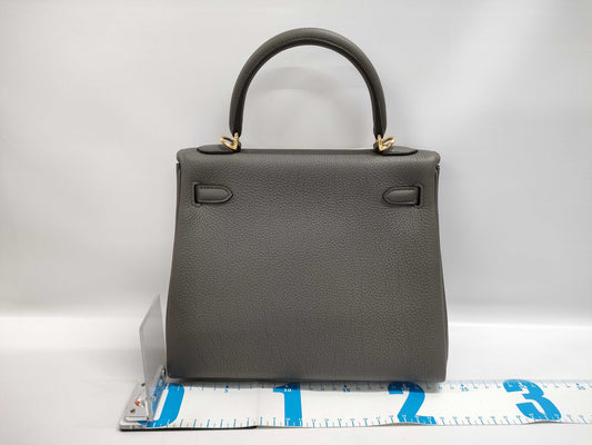 HERMES Kelly 25 Etain Togo Gold Hardware K Stamped Handbag