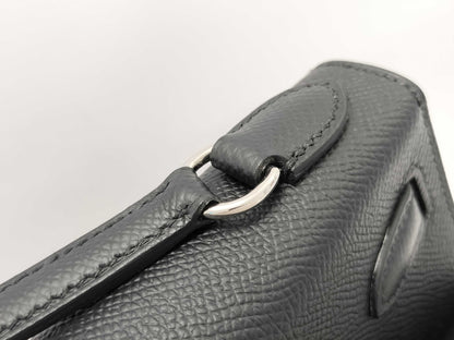 HERMES Kelly Disorderly Black Epson Silver Hardware W Stamp Handbag
