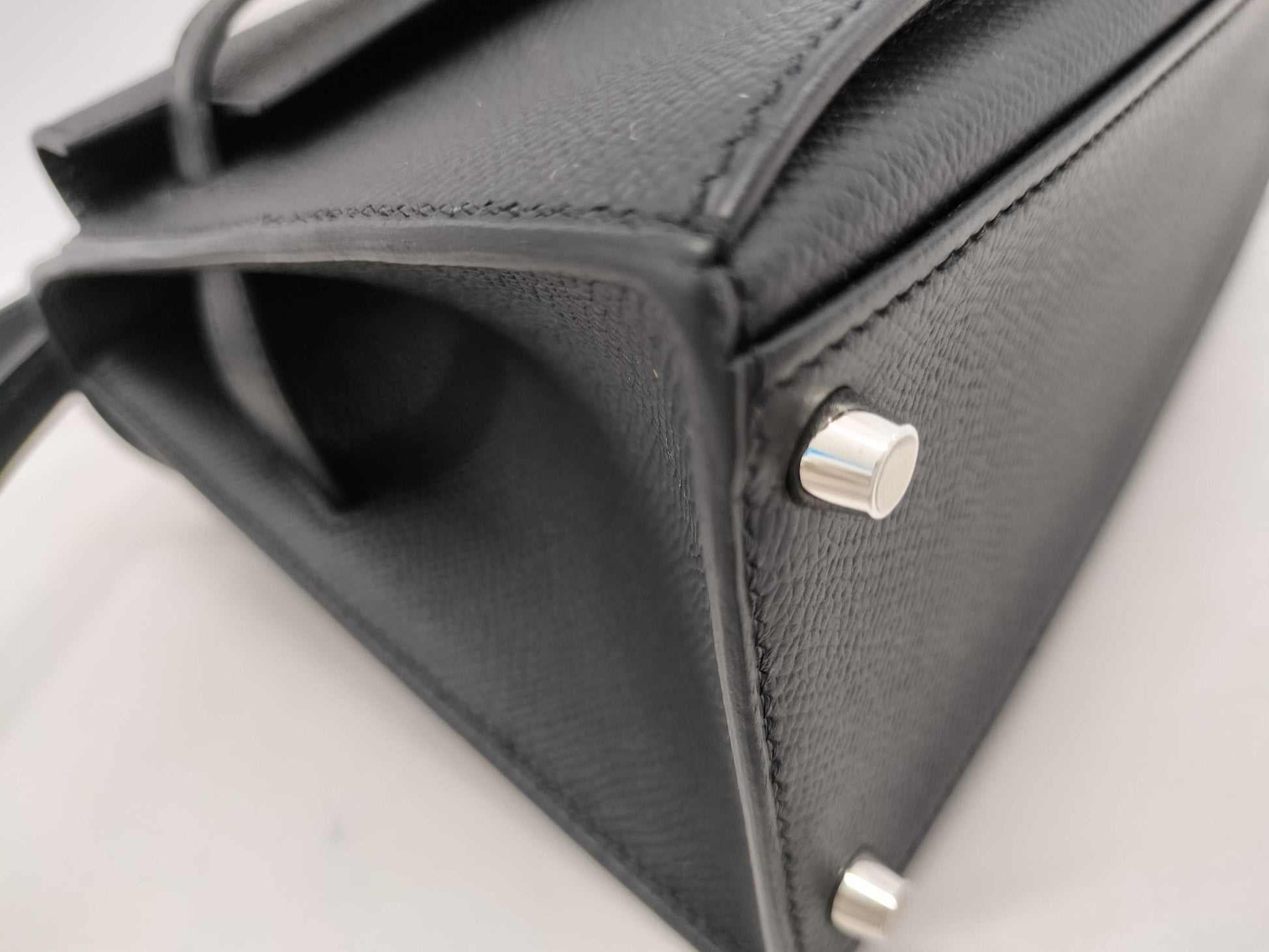 HERMES Kelly Disorderly Black Epson Silver Hardware W Stamp Handbag
