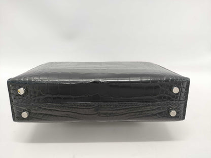 HERMES Vert Chain Mini Handbag in Black Alligator Shine with Silver Hardware and C Stamp