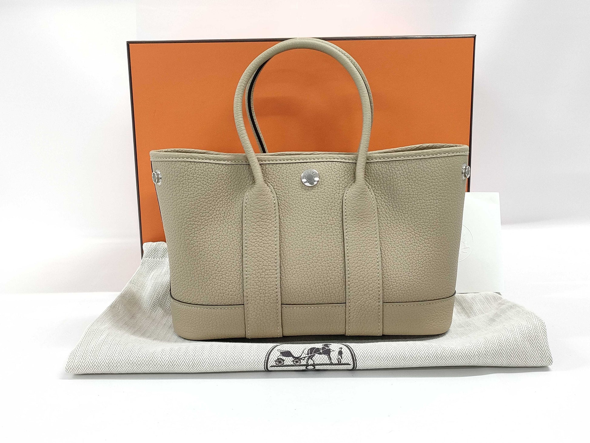 HERMES Garden Party Neo Trench Negonda Handbag with Silver Hardware and K Stamp
