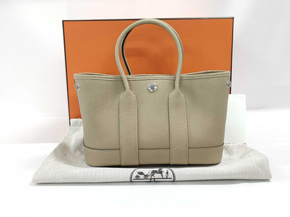 HERMES Garden Party Neo Trench Negonda Handbag with Silver Hardware and K Stamp