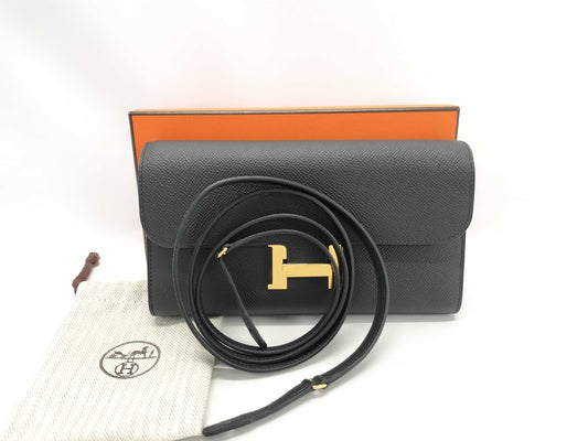 HERMES Constance To Go Black Epson Gold Hardware W Stamp Wallet