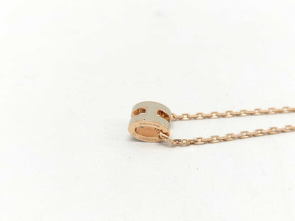 HERMES Mini Pop H Necklace in Marron Glace, Pink Gold