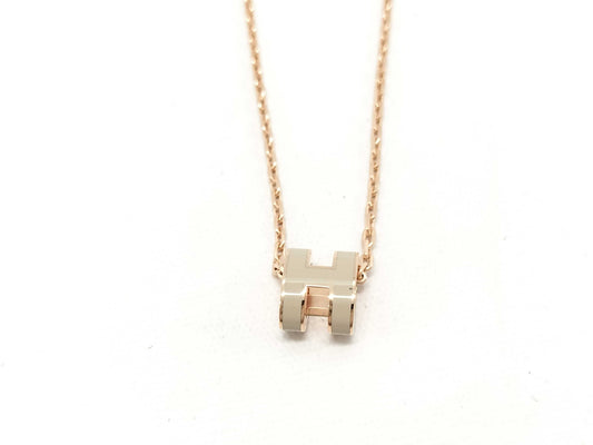 HERMES Mini Pop H Necklace in Marron Glace, Pink Gold