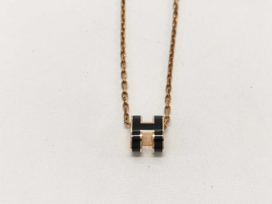 HERMES "Mini Pop H" Black and Pink Gold Hardware Necklace