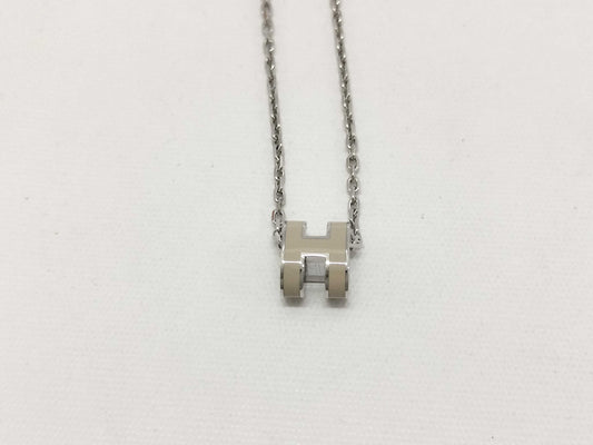 HERMES "Mini Pop H" Chestnut Glace Silver Hardware Necklace