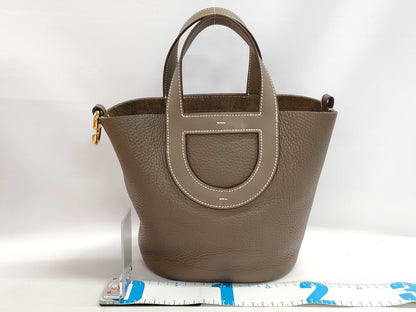 HERMES In the Loop 18 Handbag, Taurillon Clemence Leather x Swift Leather Etoupe, Silver Hardware, B Stamp
