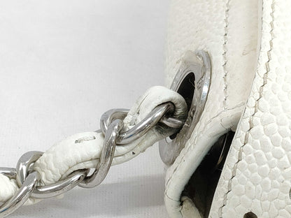CHANEL Full Flap Caviar Leather Matelasse White Chain Shoulder Bag, No. 24