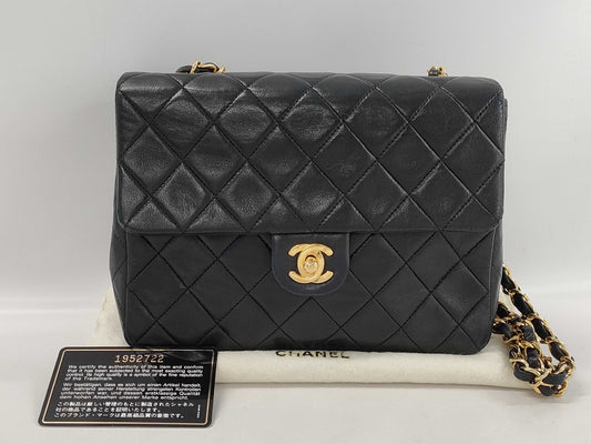 CHANEL Mini Matelasse Lambskin Chain Shoulder Bag, Black, No. 1
