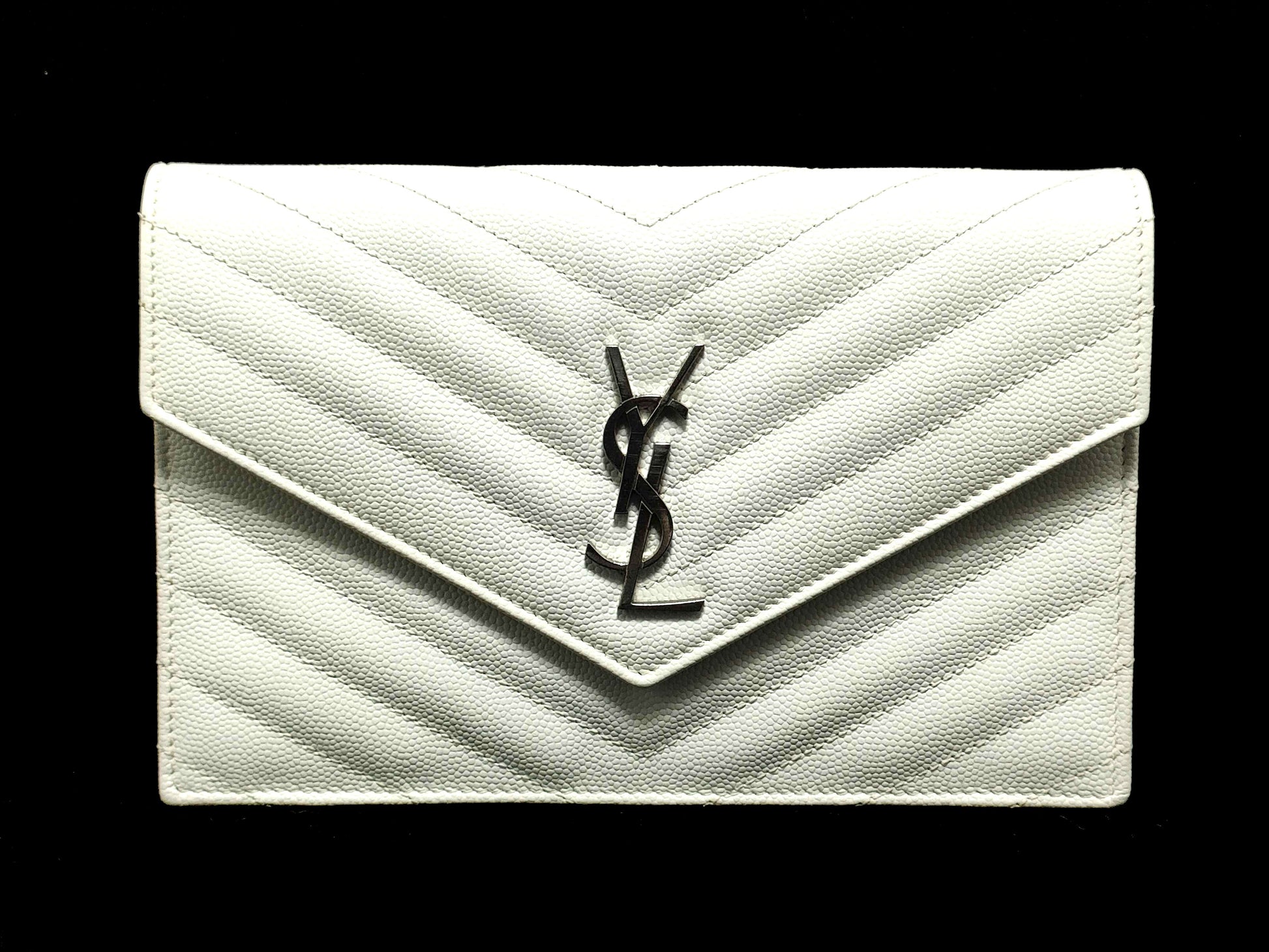 Yves Saint Laurent Saint Laurent Paris Cassandra Classic Chain Wallet in White Leather, 393953 Shoulder Bag