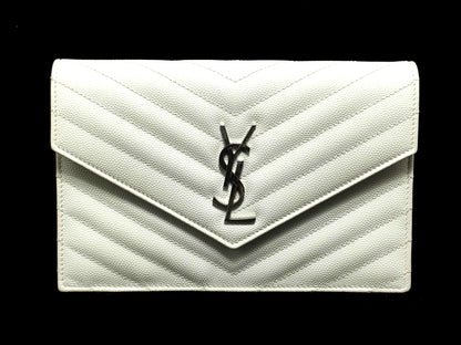 Yves Saint Laurent Saint Laurent Paris Cassandra Classic Chain Wallet in White Leather, 393953 Shoulder Bag
