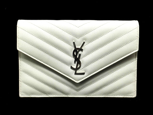 Yves Saint Laurent Saint Laurent Paris Cassandra Classic Chain Wallet in White Leather, 393953 Shoulder Bag