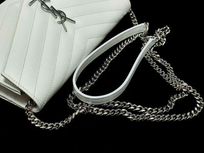 Yves Saint Laurent Saint Laurent Paris Cassandra Classic Chain Wallet in White Leather, 393953 Shoulder Bag