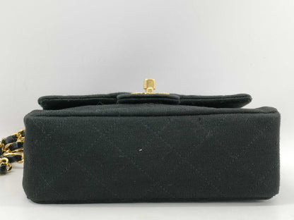 CHANEL Cotton Jersey Matelasse Black Chain Shoulder Bag, 0 Series