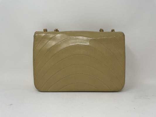 CHANEL CHANEL Shoulder Bag Lambskin Wave Stitch Beige Shoulder Bag