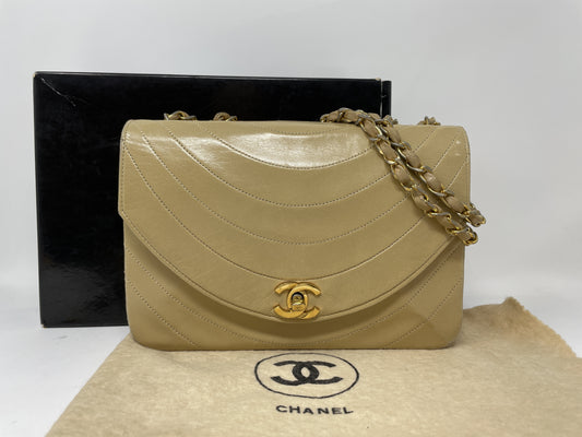 CHANEL CHANEL Shoulder Bag Lambskin Wave Stitch Beige Shoulder Bag