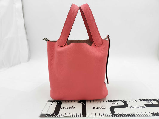 HERMES Picotin Lock PM Handbag with Silver Hardware and Rose Azalee "A" Stamp