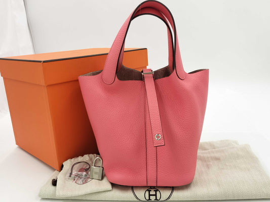 HERMES Picotin Lock PM Handbag with Silver Hardware and Rose Azalee "A" Stamp