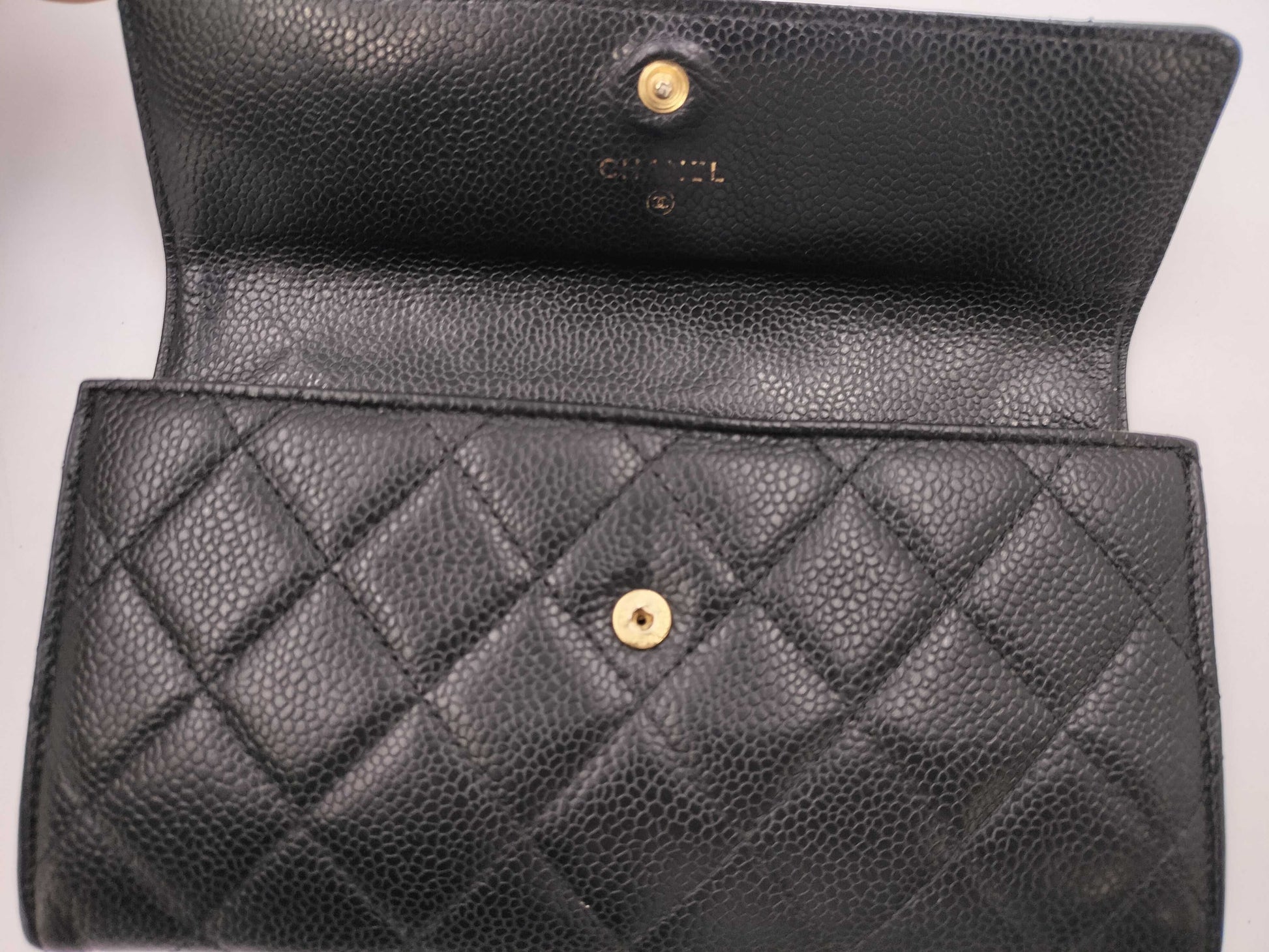 CHANEL Caviar Skin Matelasse Long Flap Wallet