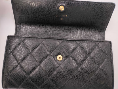 CHANEL Caviar Skin Matelasse Long Flap Wallet