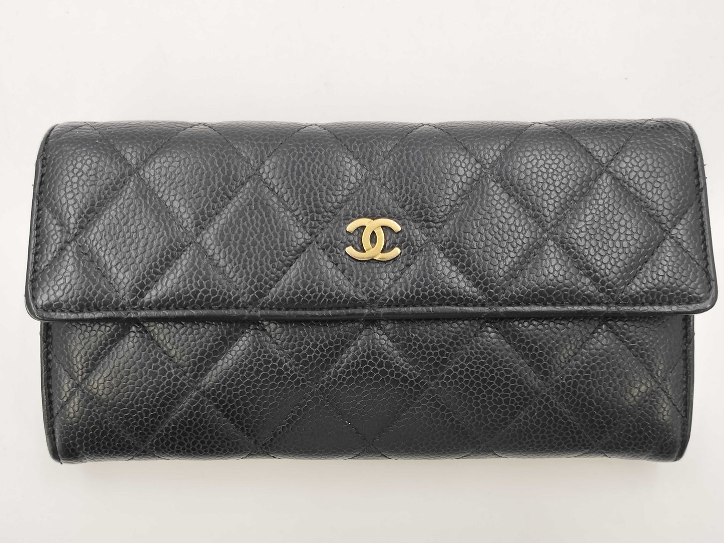 CHANEL Caviar Skin Matelasse Long Flap Wallet