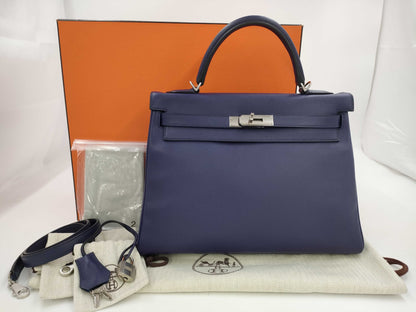 HERMES Kelly 32 Le Tourne Touch Evercolor Blue Ankle x Blue Zellige Silver Hardware D: 2019 Handbag