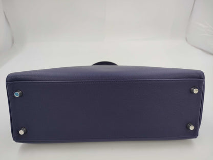 HERMES Kelly 32 Le Tourne Touch Evercolor Blue Ankle x Blue Zellige Silver Hardware D: 2019 Handbag