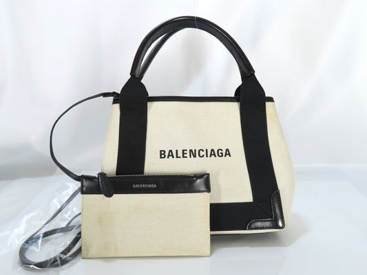 BALENCIAGA Navy Cabas XS Canvas and Leather 2-Way Handbag 390346