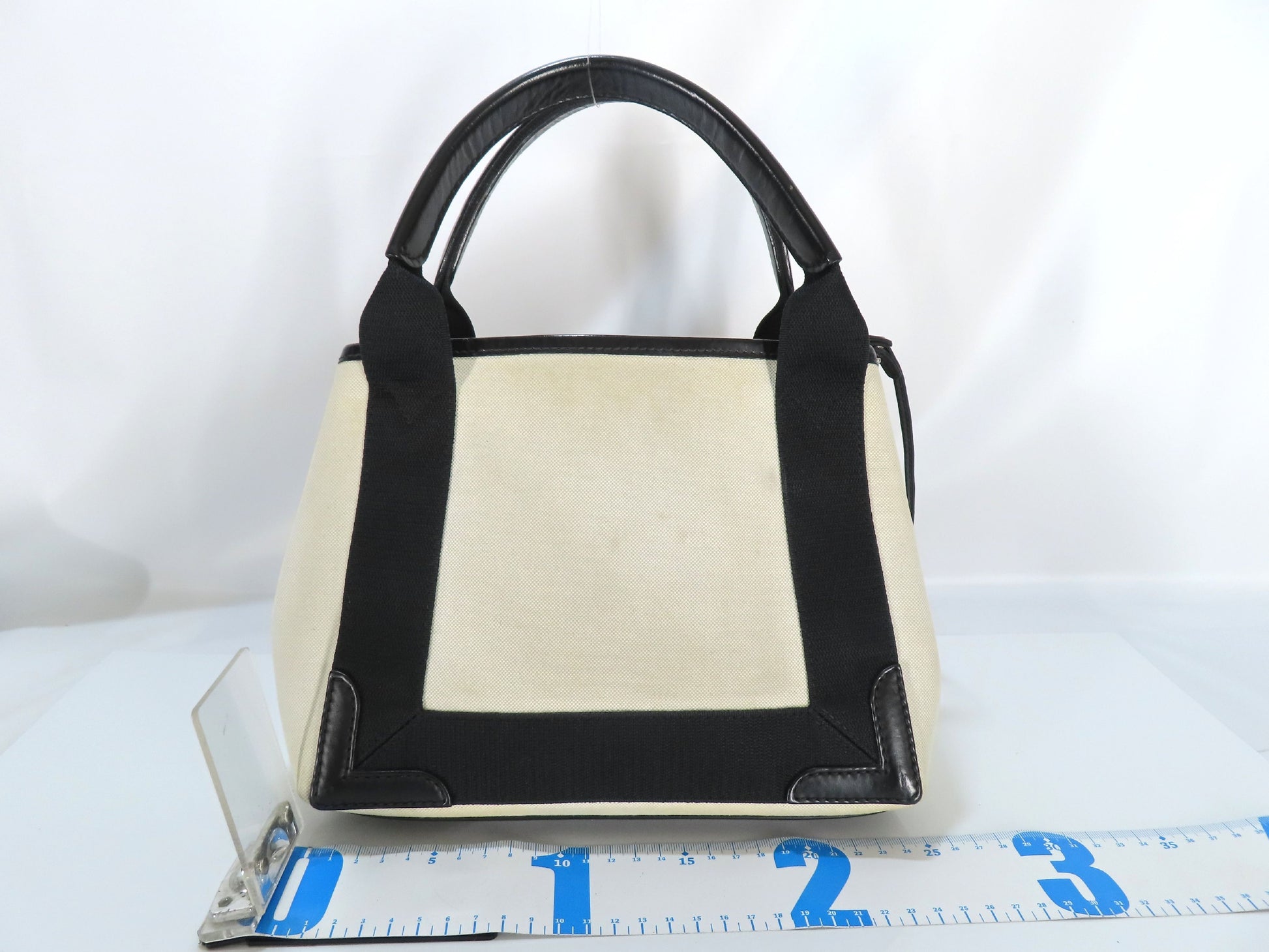 BALENCIAGA Navy Cabas XS Canvas and Leather 2-Way Handbag 390346