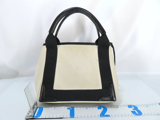BALENCIAGA Navy Cabas XS Canvas and Leather 2-Way Handbag 390346