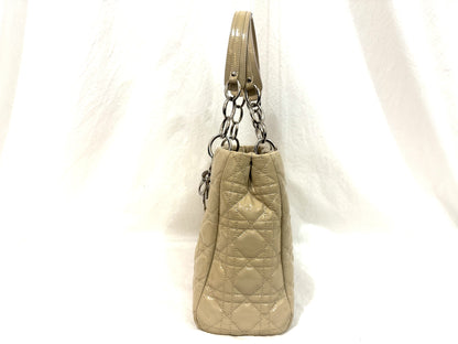 Dior Lady Cannage Enamel Patent Chain Tote Bag