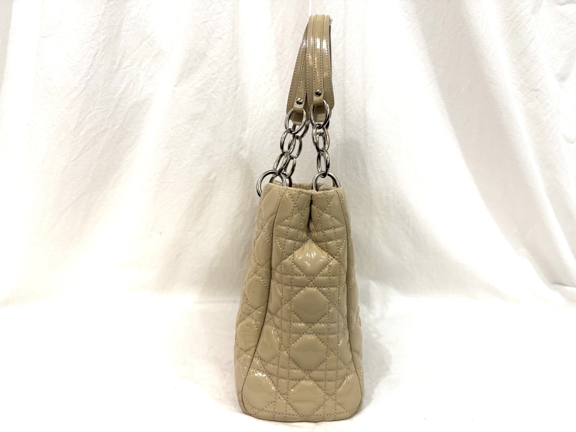 Dior Lady Cannage Enamel Patent Chain Tote Bag