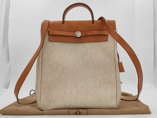 HERMES Airbag Ad pm Backpack Canvas Leather □B 98 Year Brown Beige Backpack