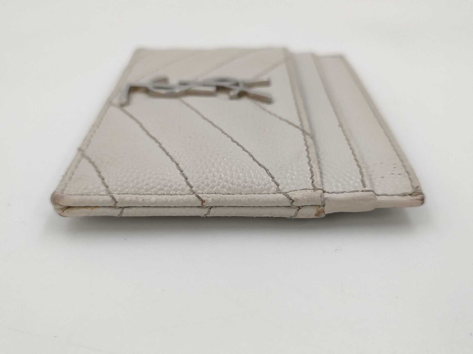 Yves Saint Laurent Paris Cassandra Card Case, V-Stitch Leather, White, Card Case, Pass Case, Business Card Case