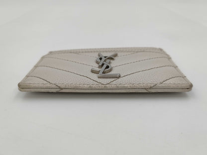 Yves Saint Laurent Paris Cassandra Card Case, V-Stitch Leather, White, Card Case, Pass Case, Business Card Case