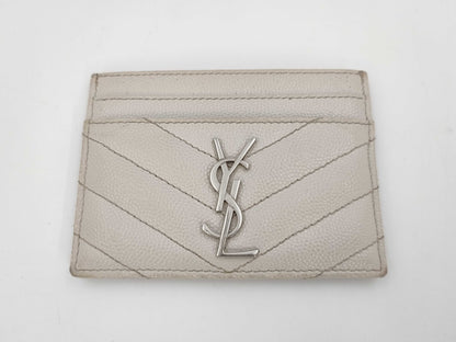 Yves Saint Laurent Paris Cassandra Card Case, V-Stitch Leather, White, Card Case, Pass Case, Business Card Case