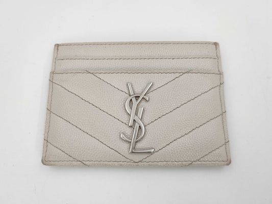 Yves Saint Laurent Paris Cassandra Card Case, V-Stitch Leather, White, Card Case, Pass Case, Business Card Case