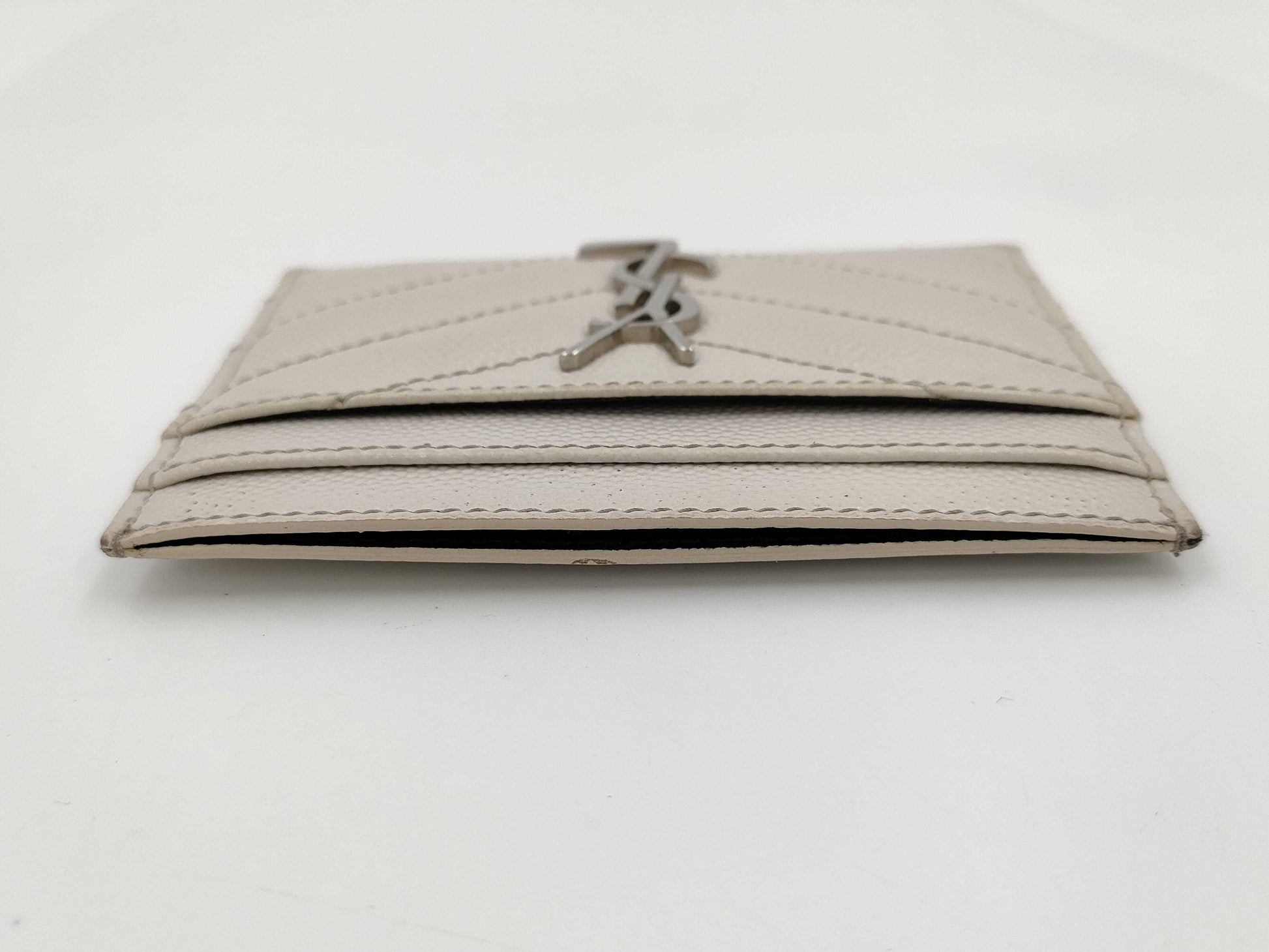 Yves Saint Laurent Paris Cassandra Card Case, V-Stitch Leather, White, Card Case, Pass Case, Business Card Case