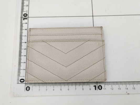 Yves Saint Laurent Paris Cassandra Card Case, V-Stitch Leather, White, Card Case, Pass Case, Business Card Case