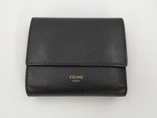 CELINE Logo Bifold Wallet Leather Black Wallet