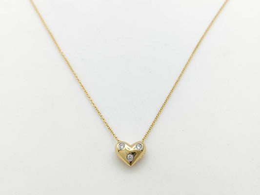 Tiffany & Co. Pinched Heart 3PD Yellow Gold 750 3.6g Necklace 