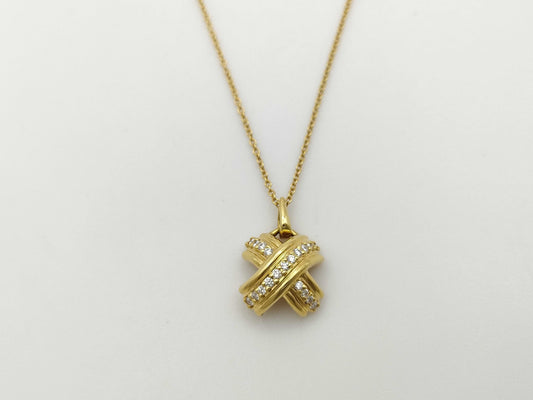 Tiffany & Co. Cross Stitch Signature Diamond Necklace in 750 Yellow Gold, 4.5g 