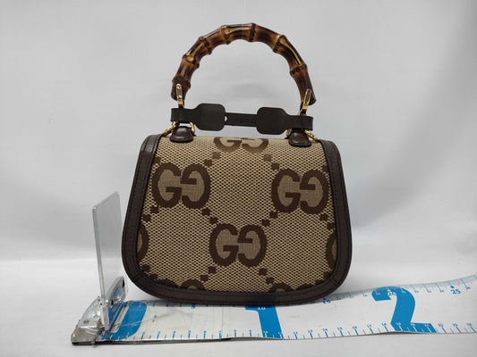 GUCCI Jumbo GG Bamboo Handle Shoulder Bag Handbag